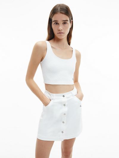 Calvin Klein Ruhák HU081568 | Calvin Klein Stretch Rib Cropped Női Felsők Világos Fehér